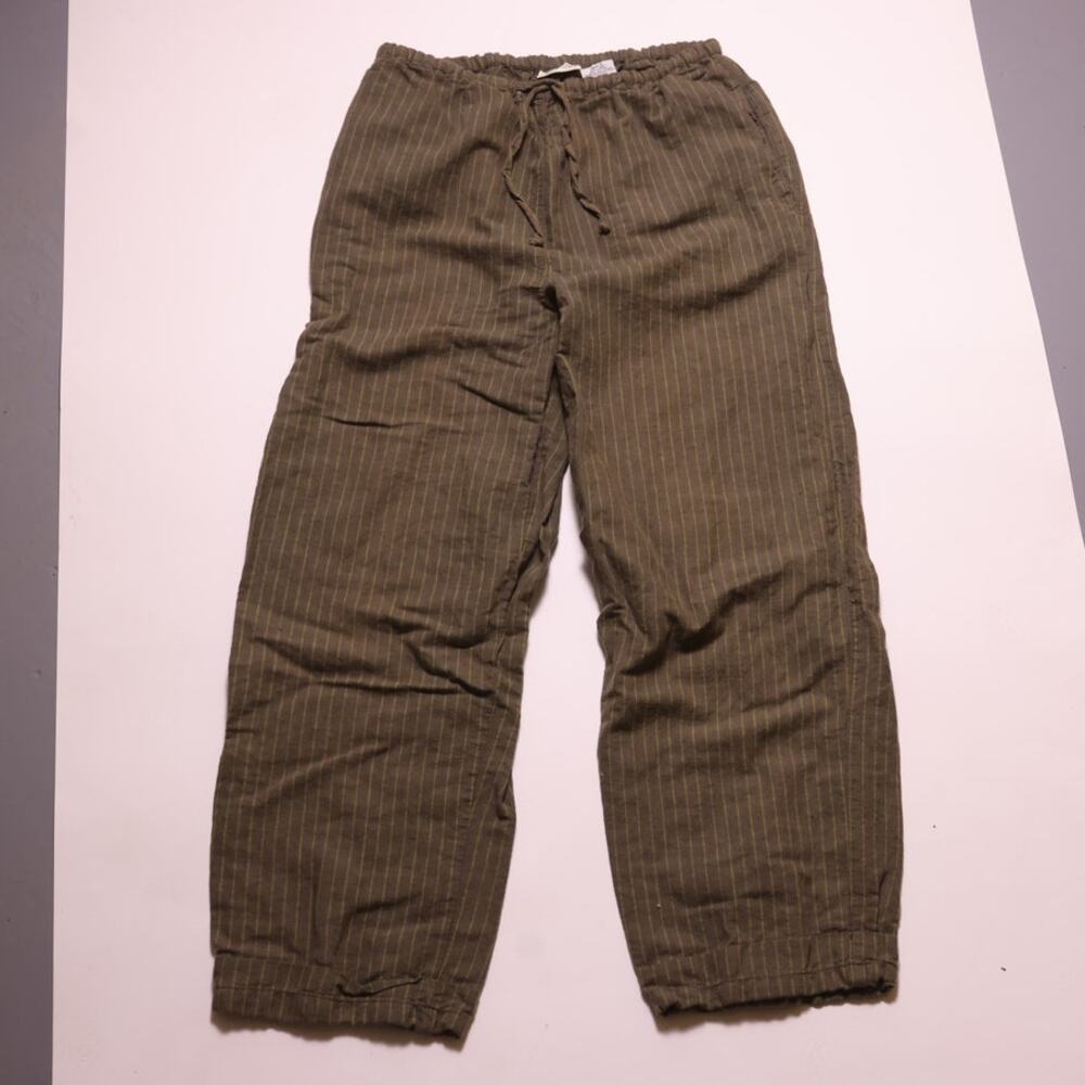 white stag olive green pinstripe linen pants womens S
